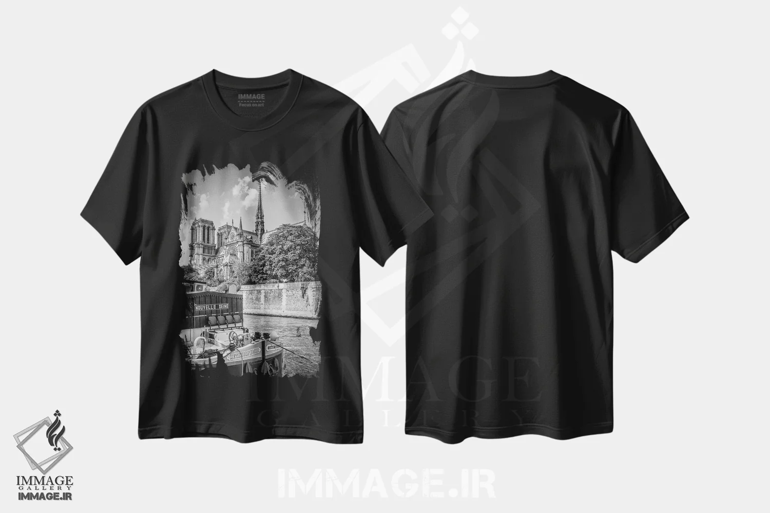 تیشرت مشکی طرح دار – تیشرت هنری ,کلیسای نوتردام پاریس اثر ملانی ویولا immage.ir