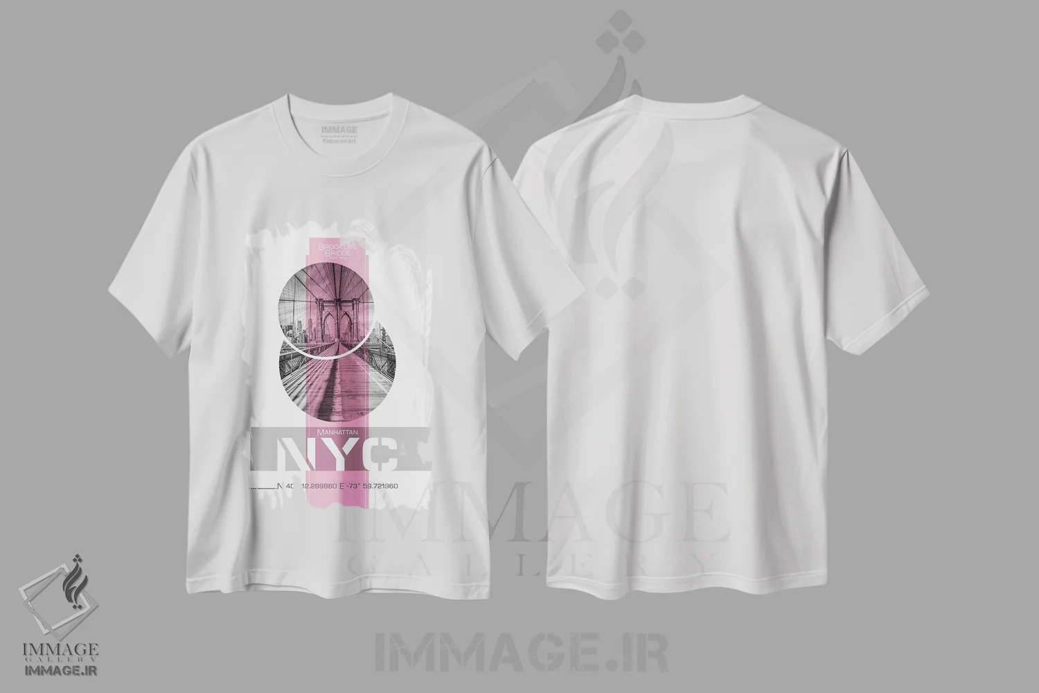 تیشرت سفید طرح دار – تیشرت شهری ,پوستر آرت پل بروکلین نیویورک | صورتی اثر ملانی ویولا immage.ir
