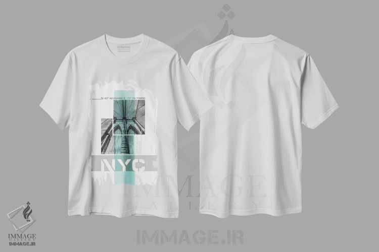 تیشرت سفید طرح دار – تیشرت معماری ,پوستر آرت جزئیات پل بروکلین نیویورک | فیروزه ای اثر ملانی ویولا immage.ir