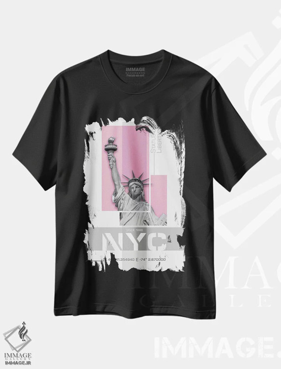تیشرت مشکی طرح دار – تیشرت هنری ,پوستر آرت مجسمه آزادی نیویورک | صورتی اثر ملانی ویولا immage.ir
