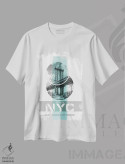تیشرت سفید طرح دار – تیشرت شهری ,پوستر آرت پل منهتن نیویورک | فیروزه ای اثر ملانی ویولا immage.ir