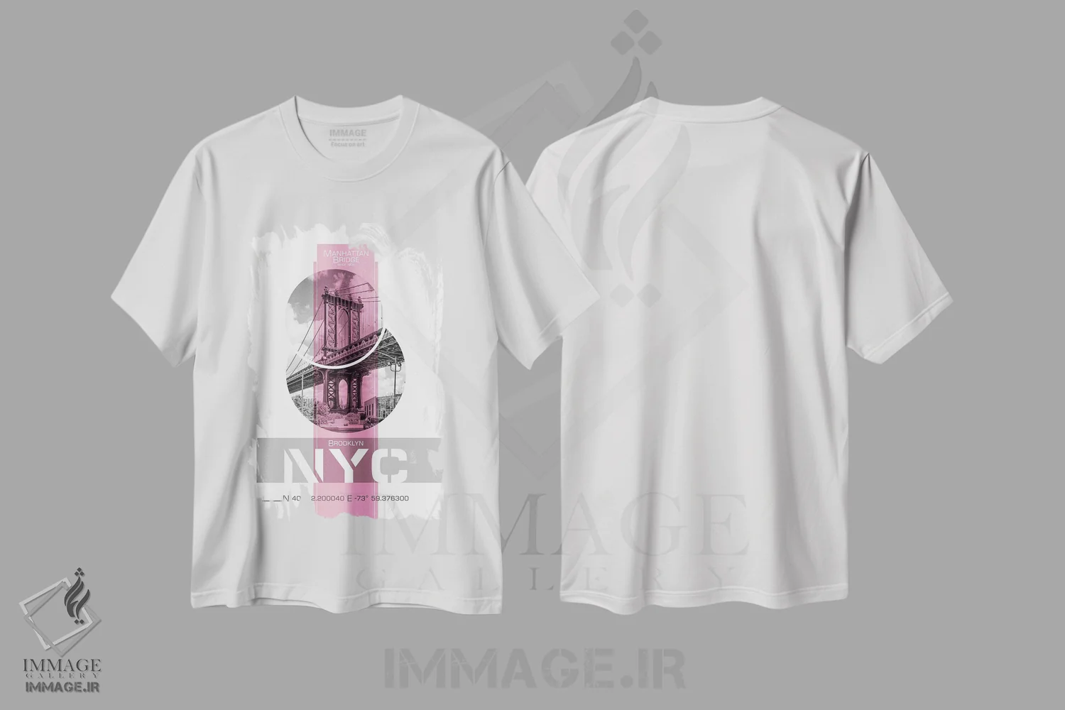 تیشرت سفید طرح دار – تیشرت گرافیکی ,پوستر آرت پل منهتن نیویورک | صورتی اثر ملانی ویولا فروشگاه ایماژ