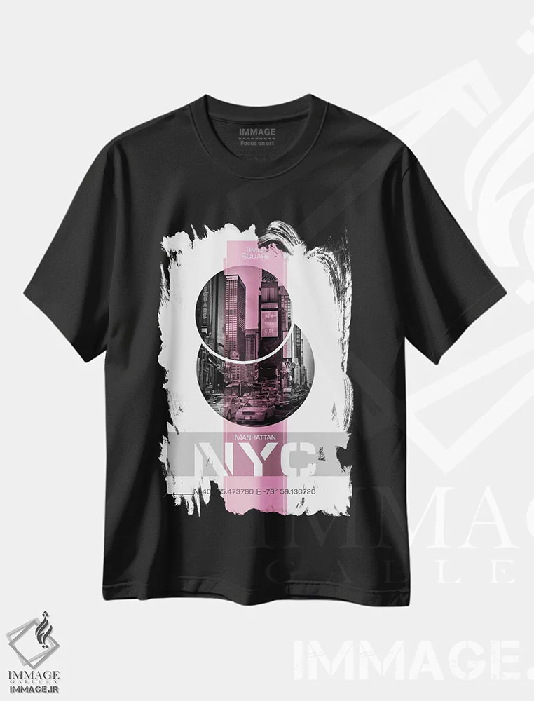 تیشرت مشکی طرح دار – تیشرت استریت استایل ,پوستر آرت تایمز اسکوئر نیویورک | صورتی اثر ملانی ویولا immage.ir