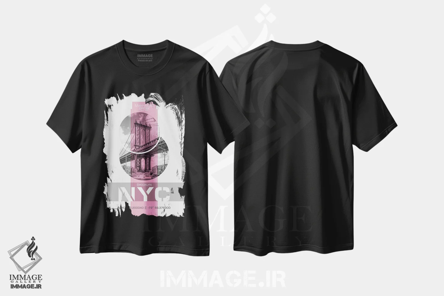 تیشرت مشکی طرح دار – تیشرت گرافیکی ,پوستر آرت پل منهتن نیویورک | صورتی اثر ملانی ویولا immage.ir