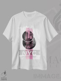 تیشرت سفید طرح دار – تیشرت استریت استایل ,پوستر آرت تایمز اسکوئر نیویورک | صورتی اثر ملانی ویولا فروشگاه ایماژ
