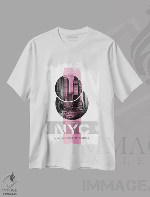 تیشرت سفید طرح دار – تیشرت استریت استایل ,پوستر آرت تایمز اسکوئر نیویورک | صورتی اثر ملانی ویولا فروشگاه ایماژ