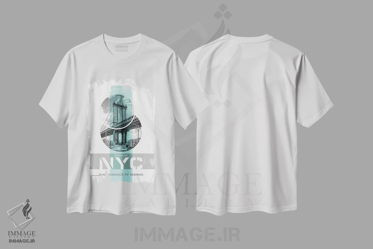 تیشرت سفید طرح دار – تیشرت شهری ,پوستر آرت پل منهتن نیویورک | فیروزه ای اثر ملانی ویولا immage.ir