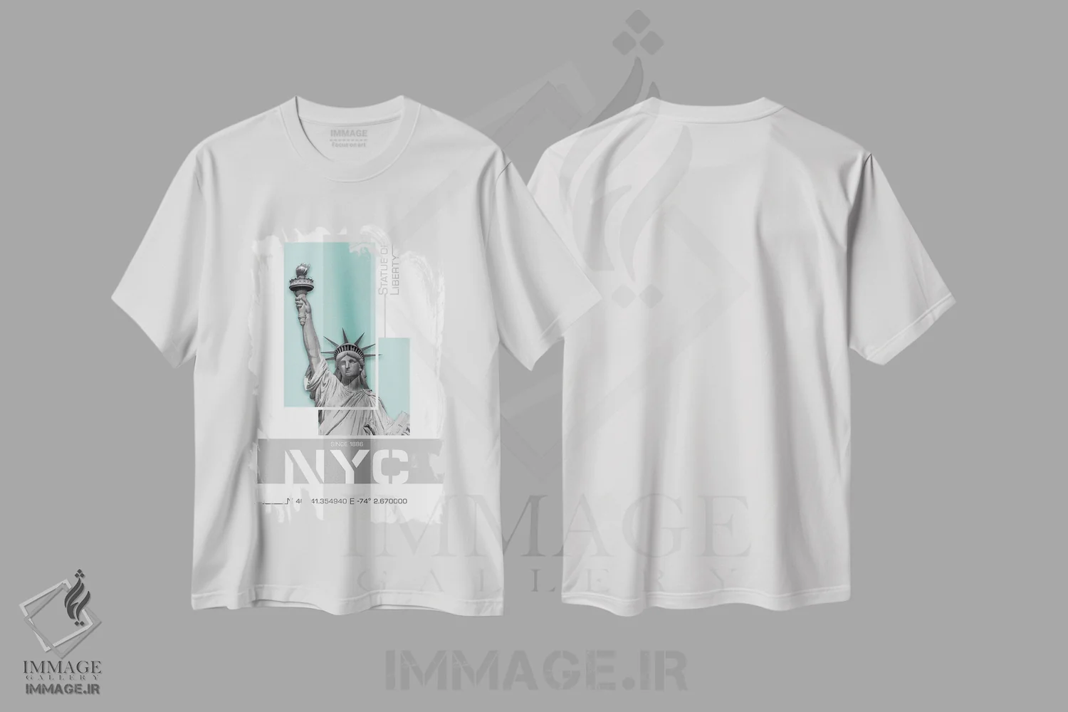 تیشرت سفید طرح دار – تیشرت نمادین ,پوستر آرت مجسمه آزادی نیویورک | فیروزه ای اثر ملانی ویولا immage.ir