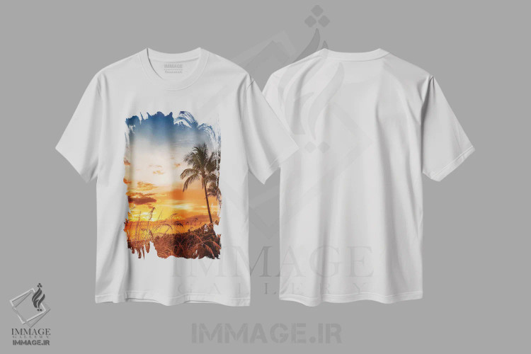 تیشرت سفید طرح دار – تیشرت طبیعت ,غروب عاشقانه ساحل بونیتا اثر ملانی ویولا فروشگاه ایماژ