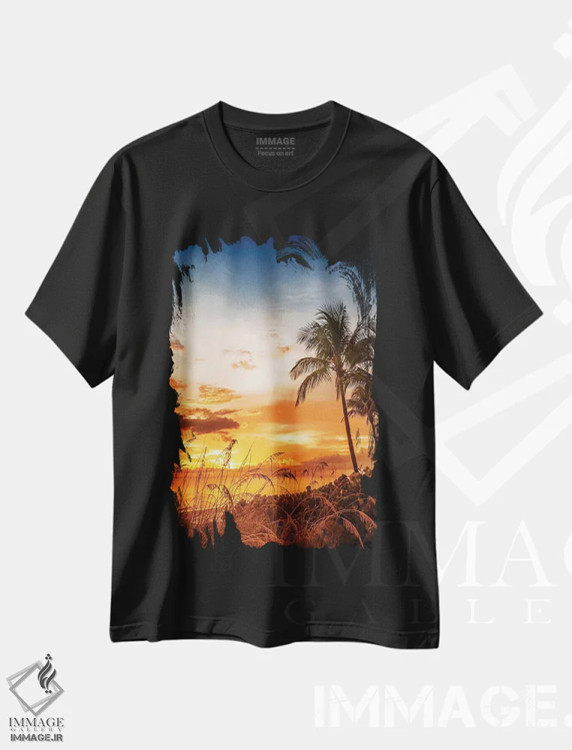 تیشرت مشکی طرح دار – تیشرت طبیعت ,غروب عاشقانه ساحل بونیتا اثر ملانی ویولا immage.ir