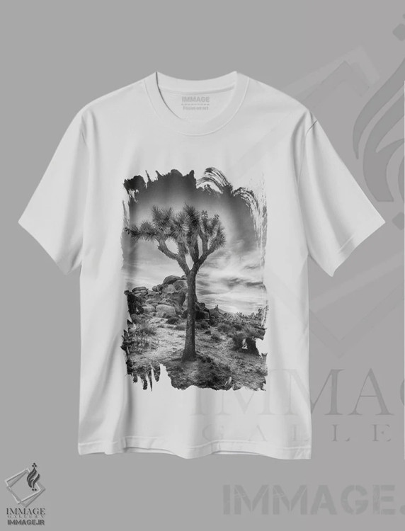 تیشرت سفید طرح دار – تیشرت طبیعت ,غروب دل انگیز در پارک ملی جاشوا تری اثر ملانی ویولا immage.ir