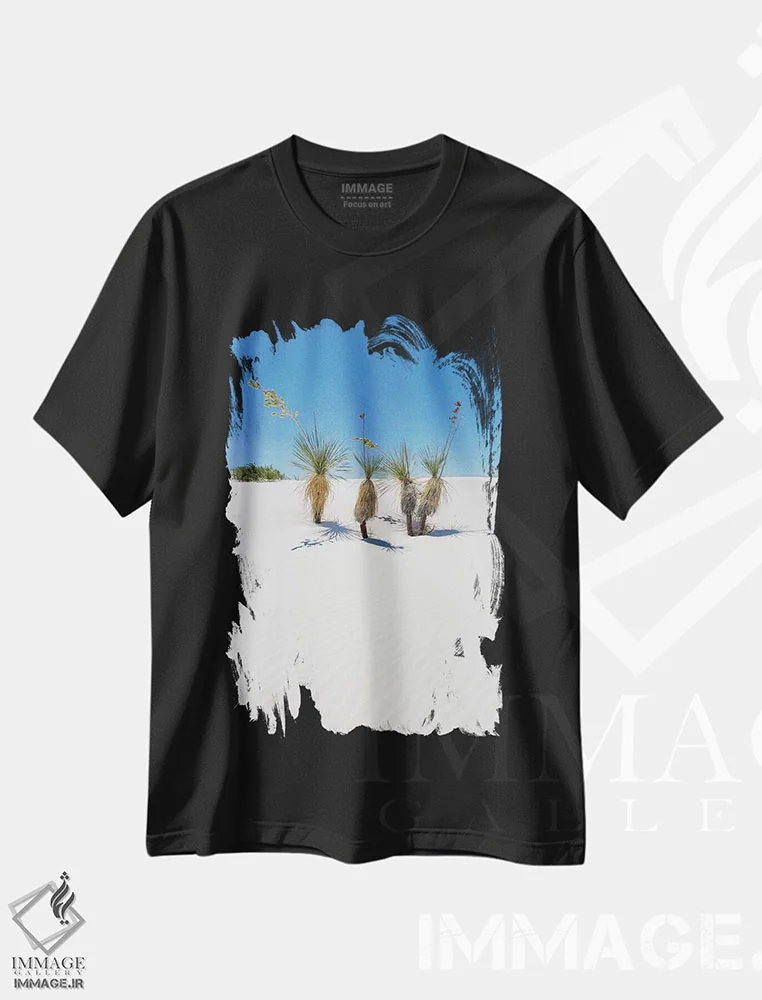 تیشرت مشکی طرح دار – تیشرت طبیعت ,تپه های شنی و یوکا، وایت سندز اثر ملانی ویولا immage.ir