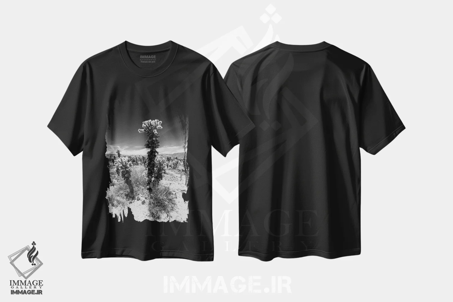 تیشرت مشکی طرح دار – تیشرت گیاه نگارانه ,باغ کاکتوس چولا، پارک ملی جاشوا تری اثر ملانی ویولا immage.ir