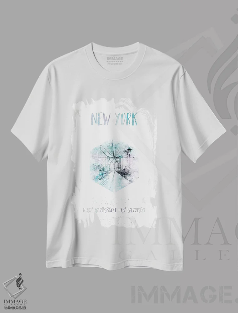 تیشرت سفید طرح دار – تیشرت گرافیکی ,مختصات پل بروکلین نیویورک اثر ملانی ویولا فروشگاه ایماژ
