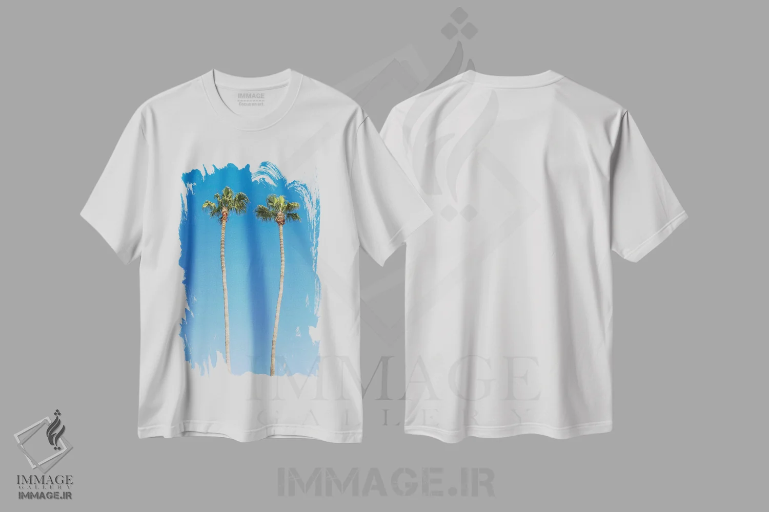 تیشرت سفید طرح دار – تیشرت طبیعت ,درختان نخل اثر ملانی ویولا فروشگاه ایماژ