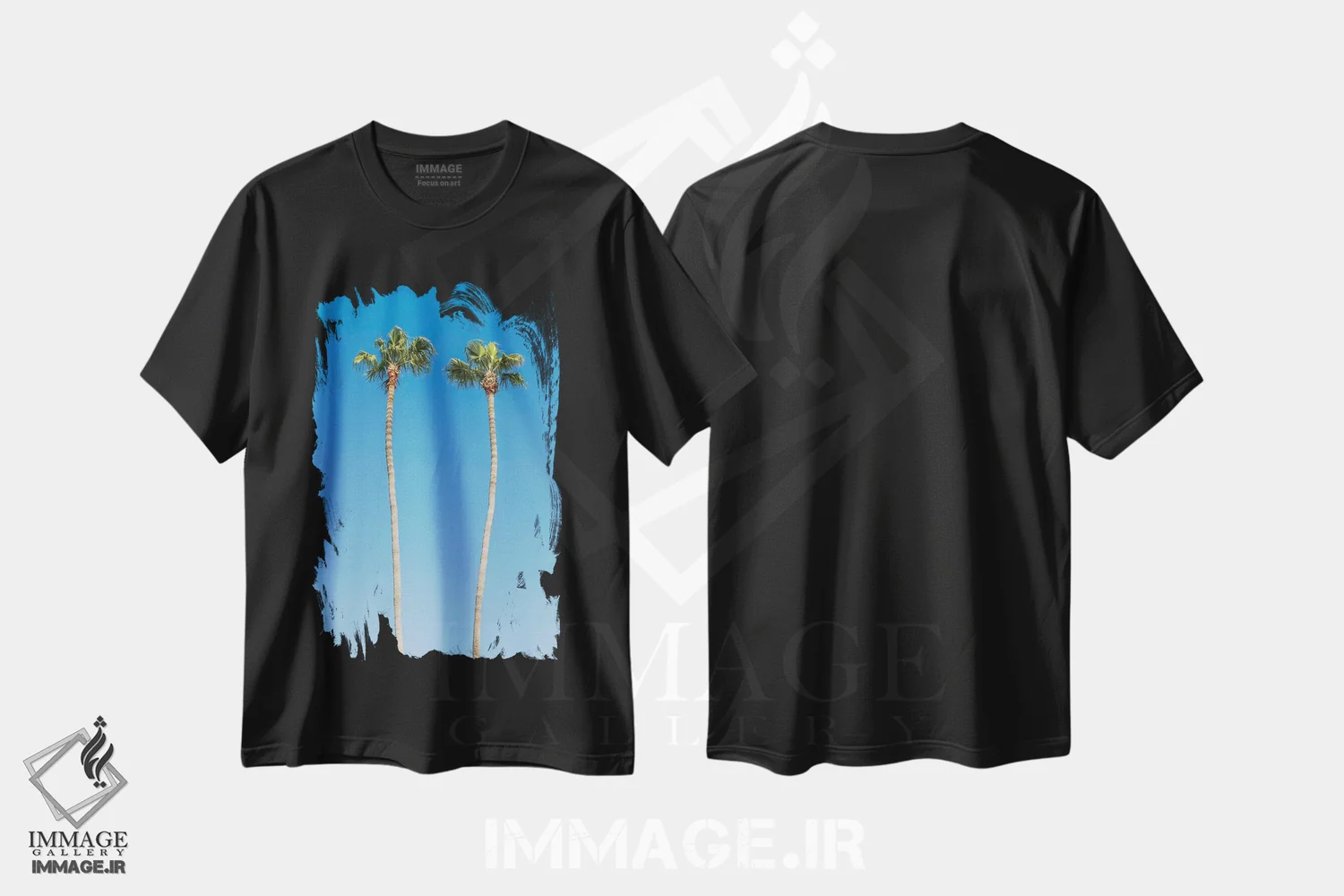 تیشرت مشکی طرح دار – تیشرت طبیعت ,درختان نخل اثر ملانی ویولا immage.ir