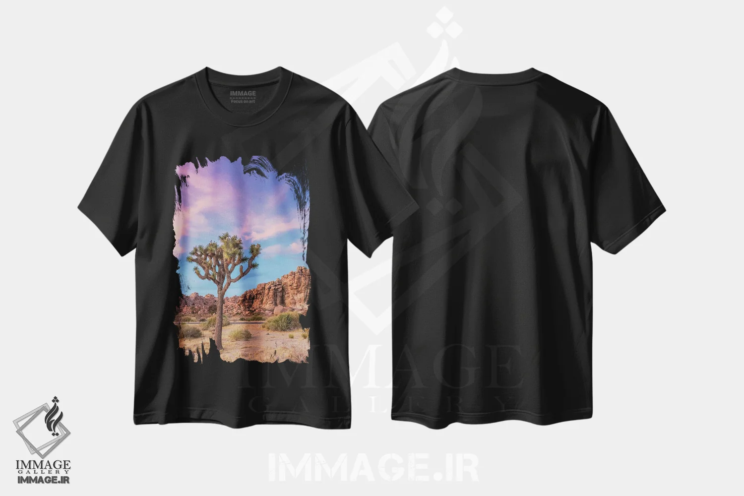 تیشرت مشکی طرح دار – تیشرت طبیعت گردی ,فضای عصرگاهی جاشوا تری اثر ملانی ویولا فروشگاه ایماژ