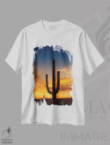 تیشرت سفید طرح دار – تیشرت طبیعت ,غروب درخشان در پارک ملی ساگوارو اثر ملانی ویولا immage.ir