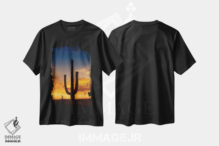 تیشرت مشکی طرح دار – تیشرت طبیعت ,غروب درخشان در پارک ملی ساگوارو اثر ملانی ویولا فروشگاه ایماژ