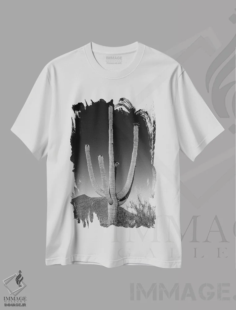 تیشرت سفید طرح دار – تیشرت طبیعت ,کاکتوس غول آسای ساگوارو، پارک ملی ساگوارو اثر ملانی ویولا فروشگاه ایماژ