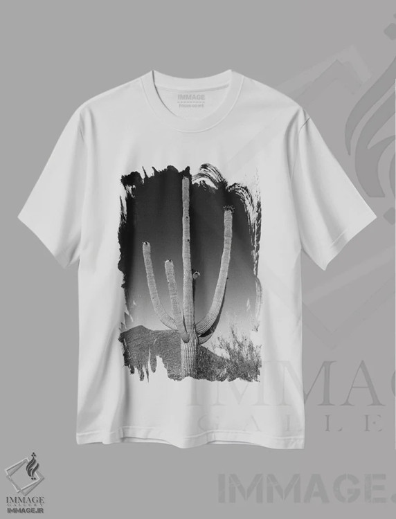 تیشرت سفید طرح دار – تیشرت طبیعت ,کاکتوس غول آسای ساگوارو، پارک ملی ساگوارو اثر ملانی ویولا فروشگاه ایماژ