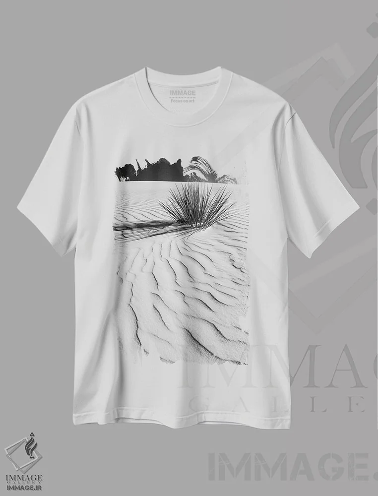 تیشرت سفید طرح دار – تیشرت هنری ,تپه شنی وایت سندز اثر ملانی ویولا فروشگاه ایماژ
