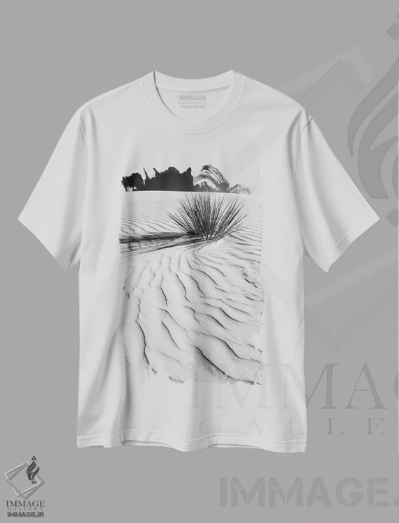 تیشرت سفید طرح دار – تیشرت هنری ,تپه شنی وایت سندز اثر ملانی ویولا فروشگاه ایماژ