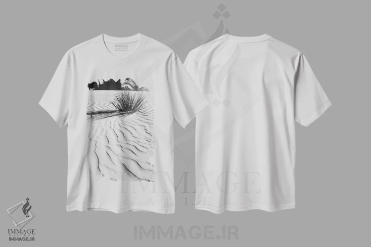 تیشرت سفید طرح دار – تیشرت هنری ,تپه شنی وایت سندز اثر ملانی ویولا فروشگاه ایماژ