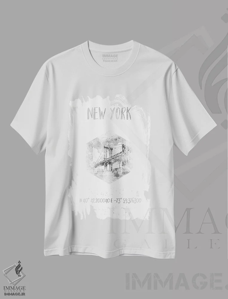 تیشرت سفید طرح دار – تیشرت شهری ,مختصات پل منهتن نیویورک اثر ملانی ویولا immage.ir