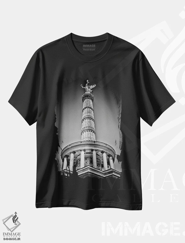 تیشرت مشکی طرح دار – تیشرت شهری ,ستون پیروزی برلین اثر ملانی ویولا فروشگاه ایماژ