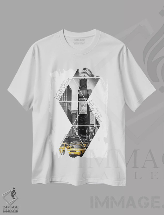 تیشرت سفید طرح دار – تیشرت شهری ,مختصات میدان تایمز نیویورک اثر ملانی ویولا immage.ir