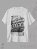 تیشرت سفید طرح دار – تیشرت هنری ,تئاتر لا اسکالا میلان و تراموا اثر ملانی ویولا فروشگاه ایماژ