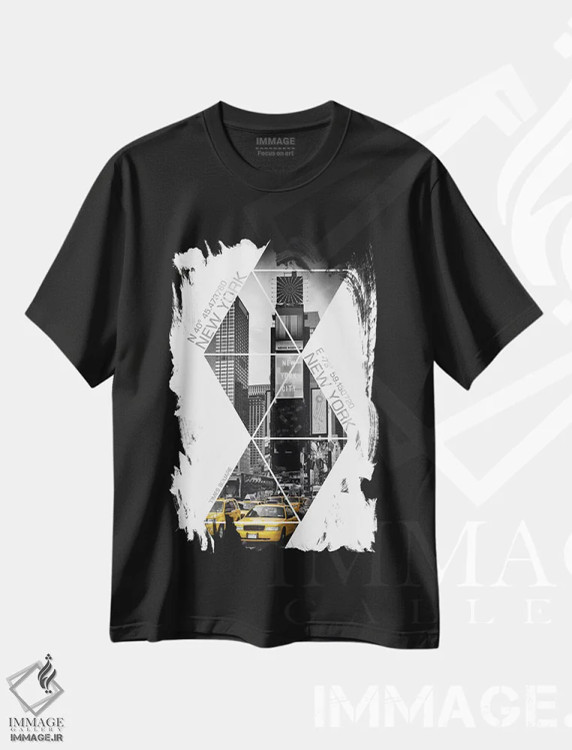 تیشرت مشکی طرح دار – تیشرت شهری ,مختصات میدان تایمز نیویورک اثر ملانی ویولا فروشگاه ایماژ