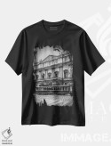 تیشرت مشکی طرح دار – تیشرت هنری ,تئاتر لا اسکالا میلان و تراموا اثر ملانی ویولا immage.ir