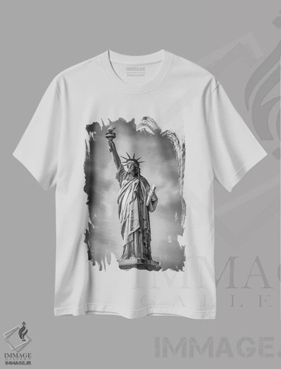 تیشرت سفید طرح دار – تیشرت مینیمال ,تندیس آزادی نیویورک اثر ملانی ویولا immage.ir