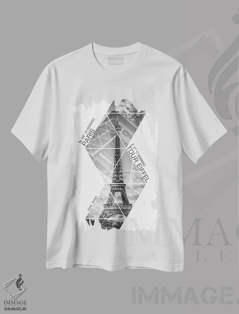 تیشرت سفید طرح دار – تیشرت دیجیتال ,مختصات برج ایفل پاریس III اثر ملانی ویولا immage.ir