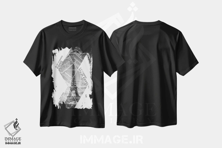 تیشرت مشکی طرح دار – تیشرت دیجیتال ,مختصات برج ایفل پاریس III اثر ملانی ویولا فروشگاه ایماژ