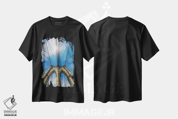 تیشرت مشکی طرح دار – تیشرت شهری ,پل بروکلین نیویورک در ارتفاع اثر ملانی ویولا immage.ir