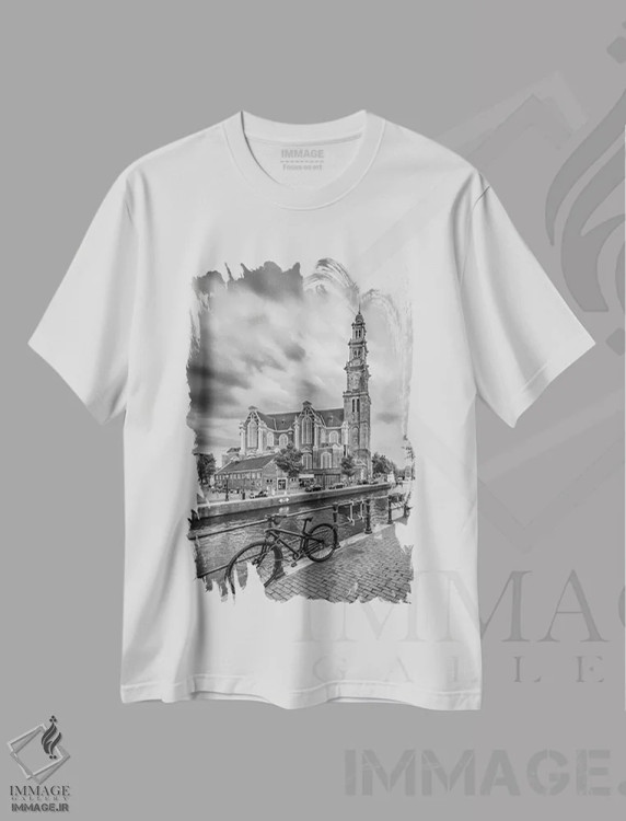 تیشرت سفید طرح دار – تیشرت هنری ,کلیسای وستر و پرینس خرخت آمستردام اثر ملانی ویولا immage.ir