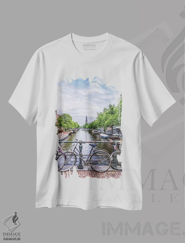 تیشرت سفید طرح دار – تیشرت طبیعت ,آمستردام شاخص اثر ملانی ویولا فروشگاه ایماژ