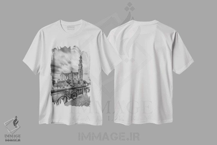 تیشرت سفید طرح دار – تیشرت هنری ,کلیسای وستر و پرینس خرخت آمستردام اثر ملانی ویولا immage.ir