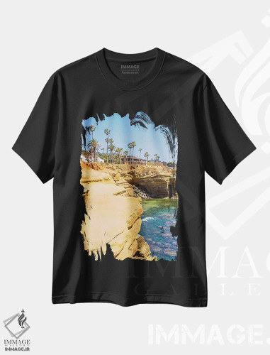 تیشرت مشکی طرح دار – تیشرت طبیعت ,صخره های سان دیه گو سانست کلیفز اثر ملانی ویولا فروشگاه ایماژ