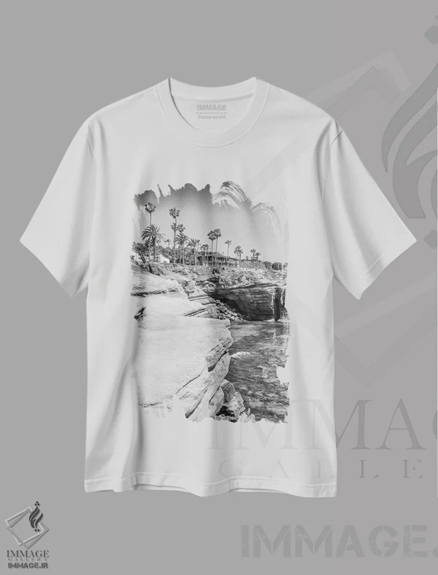 تیشرت سفید طرح دار – تیشرت هنری ,صخره های سان دیه گو سانست کلیفز اثر ملانی ویولا فروشگاه ایماژ