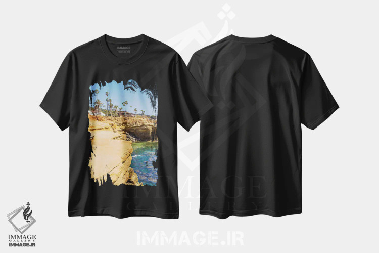 تیشرت مشکی طرح دار – تیشرت طبیعت ,صخره های سان دیه گو سانست کلیفز اثر ملانی ویولا فروشگاه ایماژ