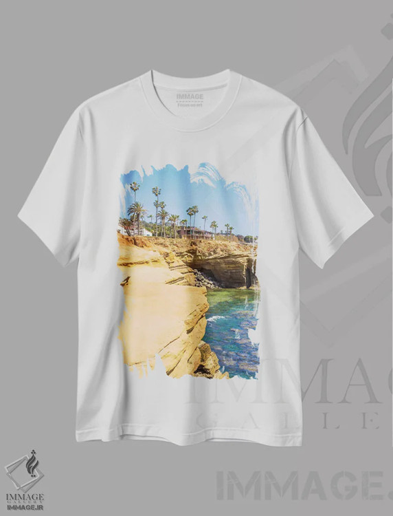 تیشرت سفید طرح دار – تیشرت طبیعت ,صخره های سان دیه گو سانست کلیفز اثر ملانی ویولا immage.ir