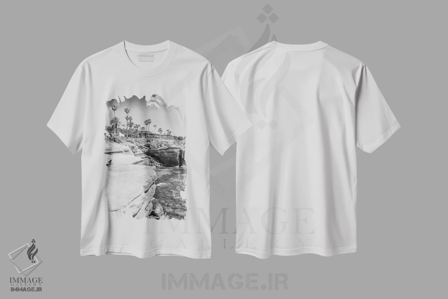 تیشرت سفید طرح دار – تیشرت هنری ,صخره های سان دیه گو سانست کلیفز اثر ملانی ویولا فروشگاه ایماژ