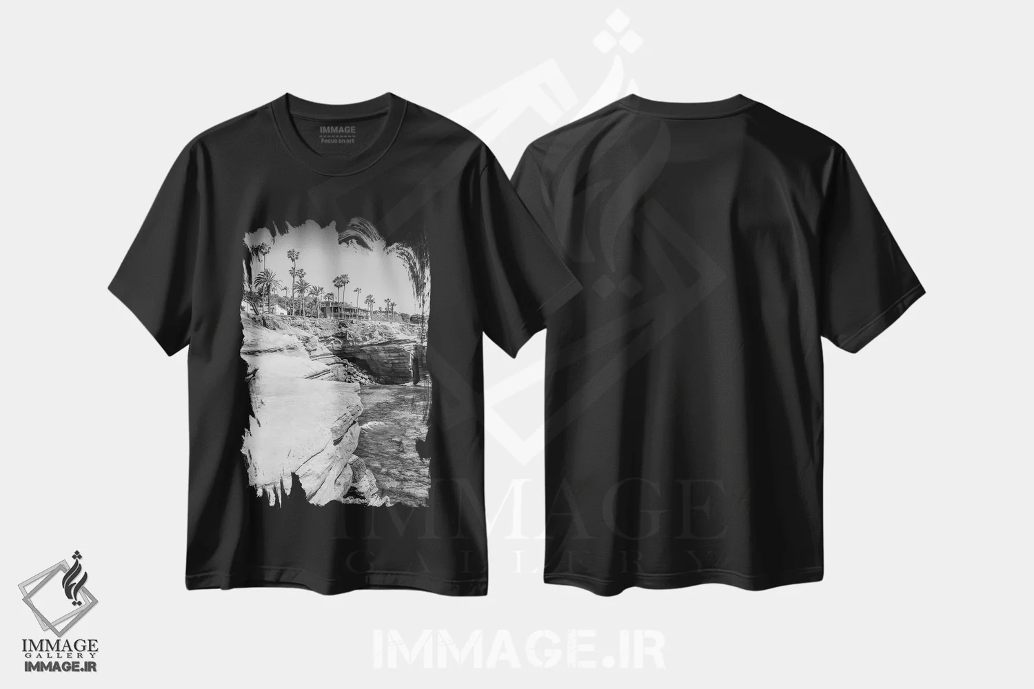 تیشرت مشکی طرح دار – تیشرت هنری ,صخره های سان دیه گو سانست کلیفز اثر ملانی ویولا immage.ir