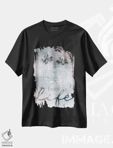 تیشرت مشکی طرح دار – تیشرت تایپوگرافی ,درختان نخل دل انگیز؛ از زندگی لذت ببر اثر ملانی ویولا فروشگاه ایماژ