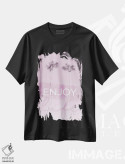 تیشرت مشکی طرح دار – تیشرت انگیزشی ,درختان نخل دل انگیز با رنگ صورتی اثر ملانی ویولا فروشگاه ایماژ