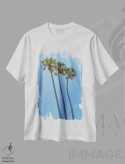 تیشرت سفید طرح دار – تیشرت طبیعت ,نخل ها در ساحل اثر ملانی ویولا فروشگاه ایماژ